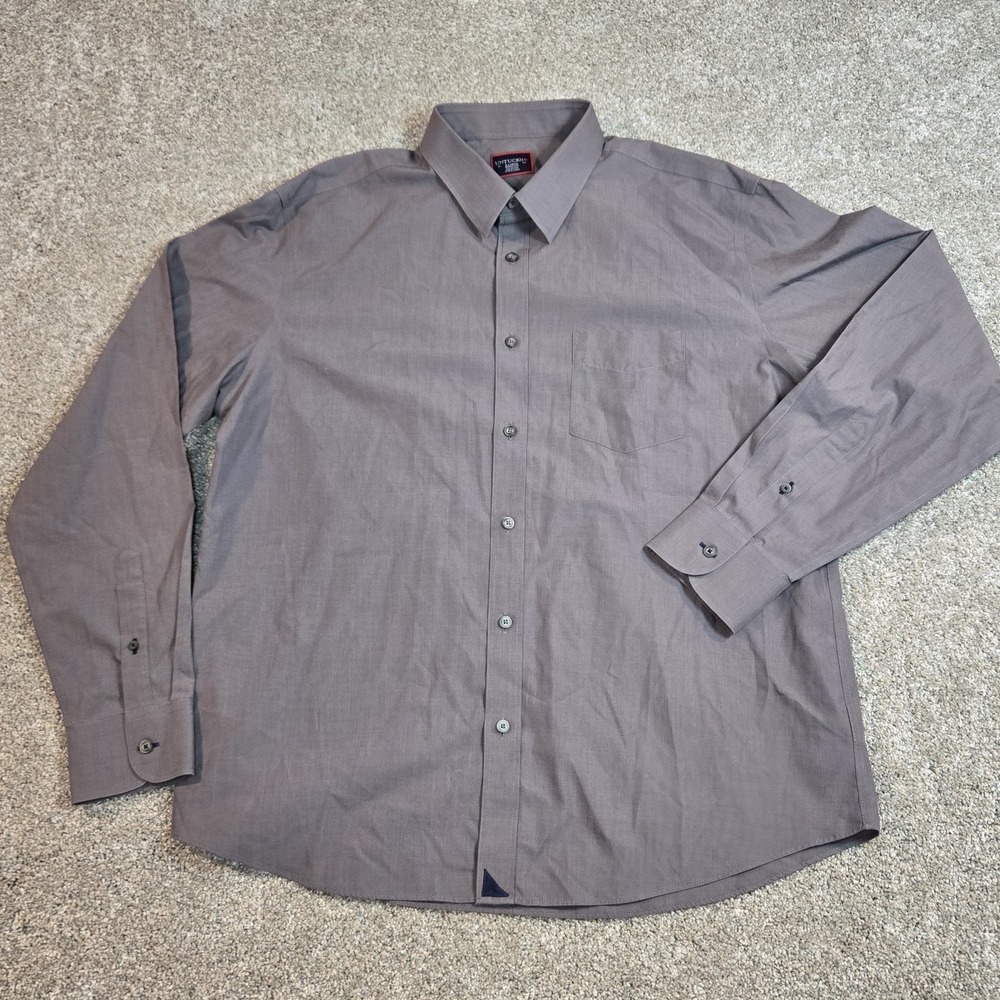 UNTUCKit Mens XL Wrinkle Free Grey Cotton Button Down Shirt Short Hem